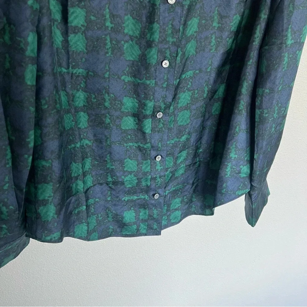 New J. Crew Collection Silk Twill Ruffle-collar Blouse Top Plaid Green Blue NWT